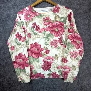 Vintage Alfred Dunner Sweater Womens Large Pink Floral Grandma Romantic Soft